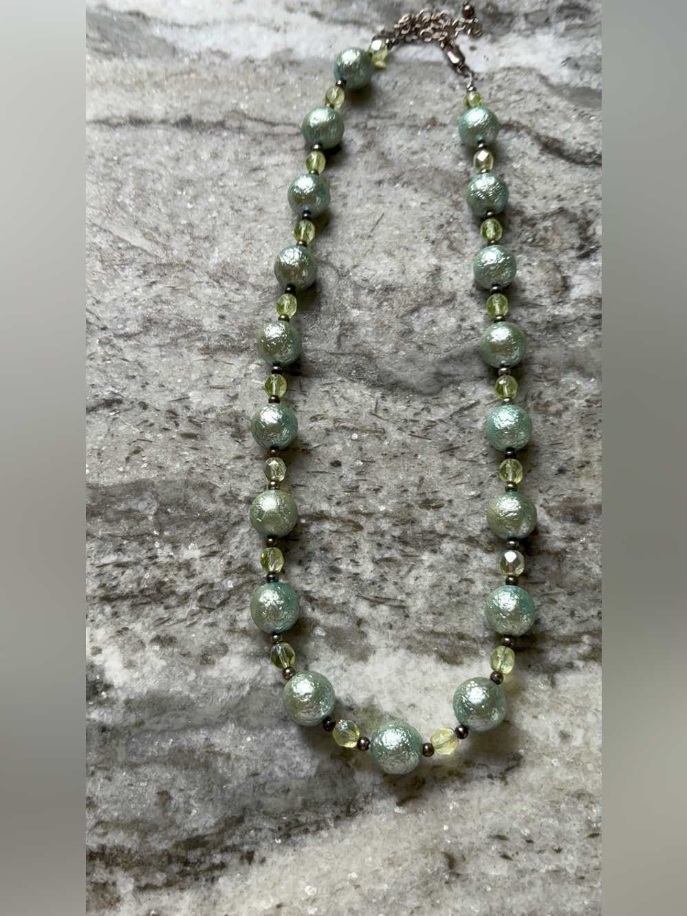 Sterling Vintage Stamped and Makers Stamp Charm Green Beaded Women's Necklace - Picture 1 of 5
